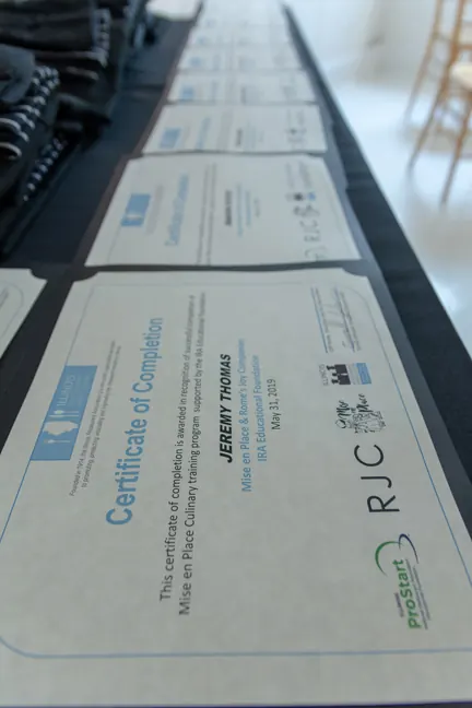 A row of certificates of completion on a table
